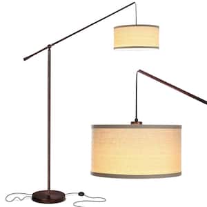 Hudson 2 70 in. Oil Brushed Bronze Modern 1-Light Height Adjustable LED Floor Lamp with Beige Fabric Drum Shade