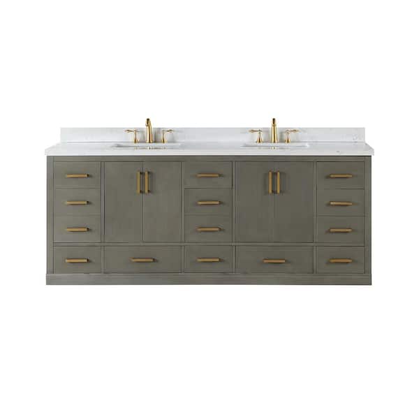 Altair Monna 84 in. W x 22 in. D x 34 in. H Bath Vanity in Gray Pine with Carrara White Composite Stone Top