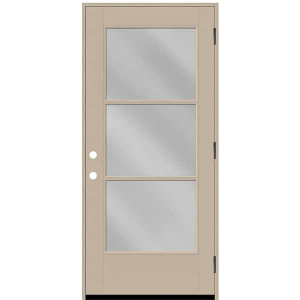 Steves & Sons Legacy 36 in. x 80 in. Icon 3-Lite Modern Clear Glass LHOS Sandstone Fiberglass Prehung Front Door