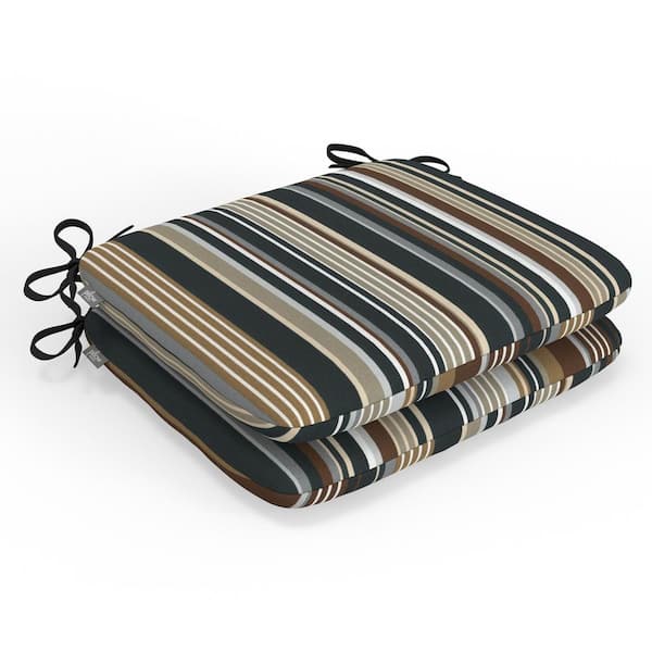Pillow Perfect Stripe 18.5 in W x 3 in H Square Outdoor Chair Seat Pad with Ties 2-Count in Black Multi Labrisa Rattan