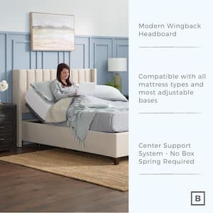 Adele Light Brown Oat Upholstered California King Platform Bed Frame with a Vertical Channel Tufted Wingback Headboard