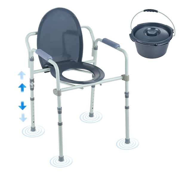 Commode Chair, Bedside Commode with Wider Toilet Seat, 7- Level Adjustable Height, 5.8 L Removable Bucket