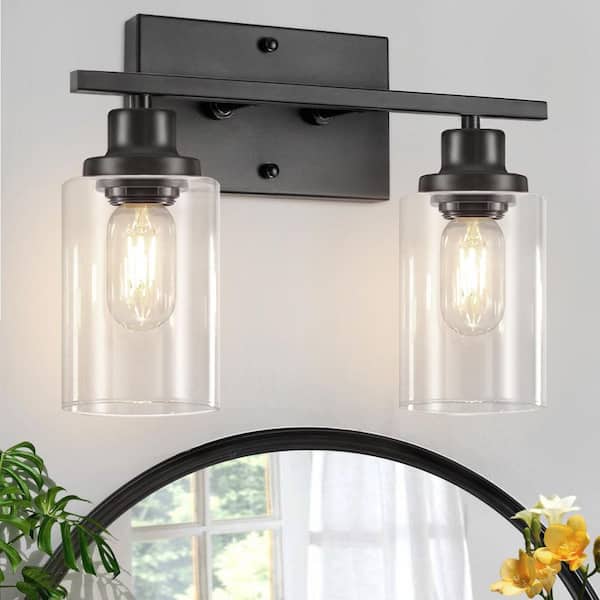 ZSMIHDOH 13 in. 2-Light Black Vanity Light with Clear Glass Shades