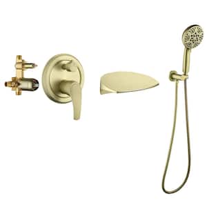 Single-Handle 7-spray Wall Mount Tub and Shower Faucet in Brushed Gold(Valve Included)