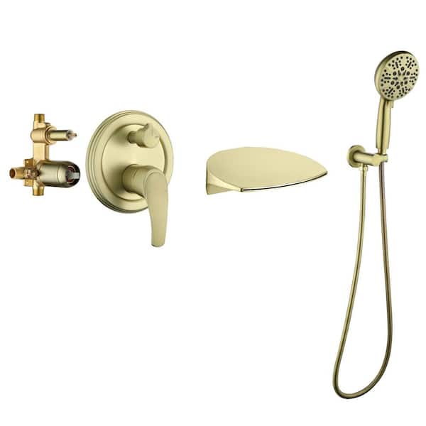 Zalerock Single-Handle 7-spray Wall Mount Tub and Shower Faucet in Brushed Gold(Valve Included)