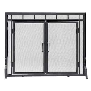 39 in. L Matte Black 1-Panel Sidelight Classic Fireplace Screen with Doors