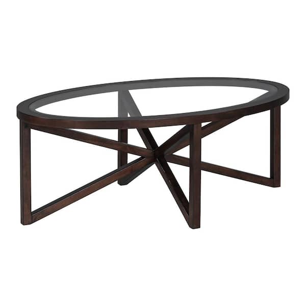 Sudzendf Brown Modern Solid Wood Outdoor Coffee Table with Tempered Glass Top