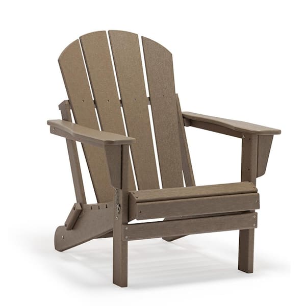 Polydun Weathered Wood Folding Plastic Outdoor Adirondack Chair