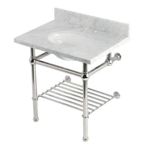 Templeton 30 in. Marble Console Sink with Brass Legs in Carrara Marble Polished Nickel