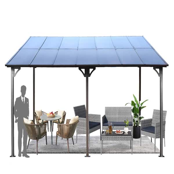 10 ft. x 14 ft. Outdoor Pergola Gazebo,Wall-Mounted Lean to Metal Awning Gazebo with Roof,Large Heavy Duty