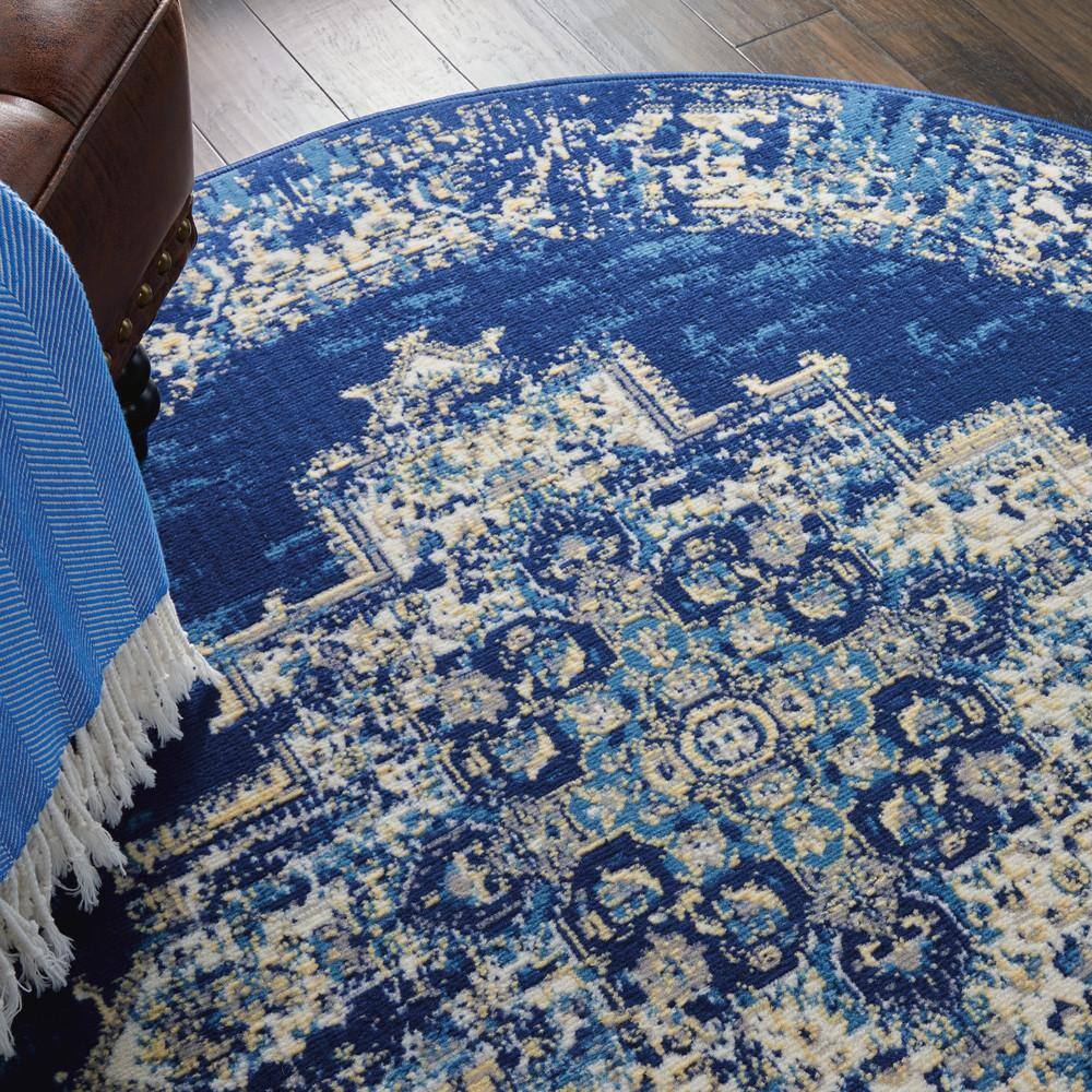 Navy Blue Round Medallion Tufted Synthetic Rug 4 ft