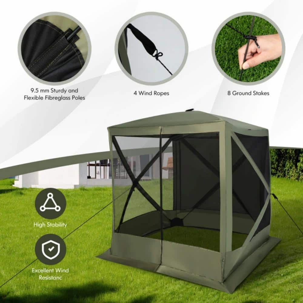 Green 6.7 ft x 6.7 ft Pop-Up Gazebo with Mesh Netting and Carry Bag