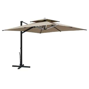10 ft. Square Outdoor Patio Aluminum Cantilever Umbrella in Taupe with LED Strip