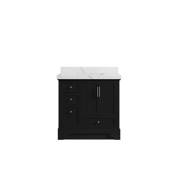 Willow Collections Alys 36 in. W x 22 in. D x 36 in. H Single Sink Bath Vanity Center in Black with 2 in. Calacatta Laza qt Top