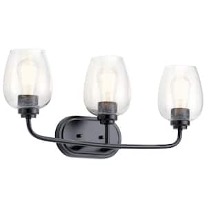 Valserrano 24 in. 3-Light Black Traditional Bathroom Vanity Light with Clear Seeded Glass Shade