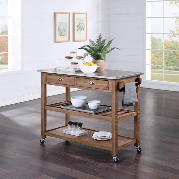 Sonoma Kitchen Cart With Stainless Steel Top Wire Brush Barnwood Brown -  Boraam : Target