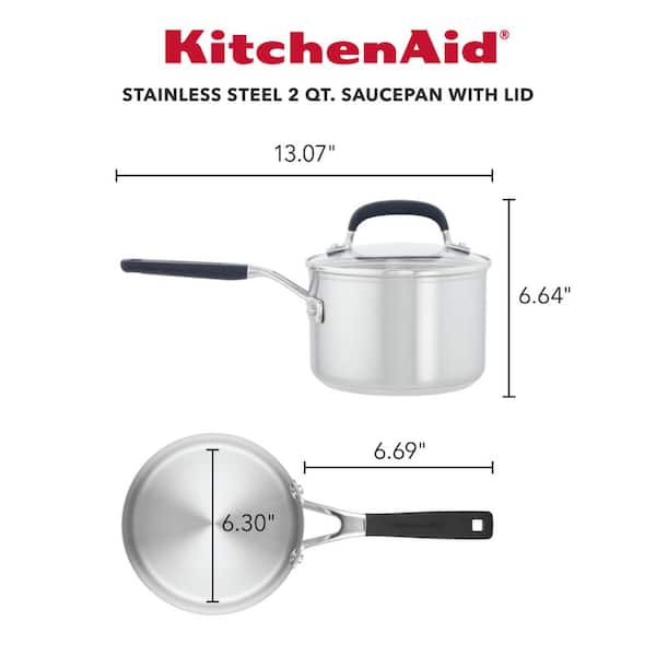 2QT Saucepan With Lid 2 Quart Stainless Steel Small Pot Soup Milk