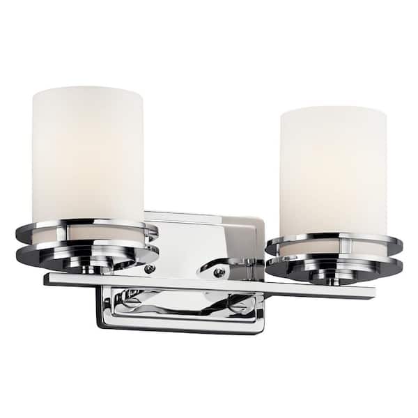 KICHLER Hendrik 14.5 in. 2-Light Chrome Contemporary Bathroom Vanity Light with Etched Glass Shade