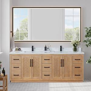 Anais 84 in. W x 22 in. D x 33 in. H Double Sink Bath Vanity in Brown with White Engineered Stone Top and Mirror
