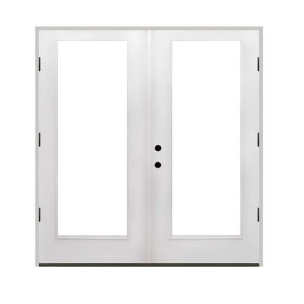 Steves & Sons 48 in. x 80 in. Reliant Series Clear Full Lite White Primed Left Hand Outswing Fiberglass Double Prehung Patio Door