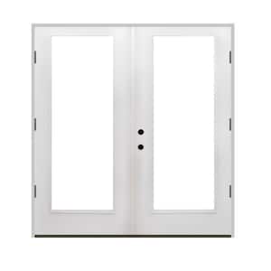 60 in. x 80 in. Reliant Series Clear Full Lite White Primed Left Hand Outswing Fiberglass Double Prehung Patio Door