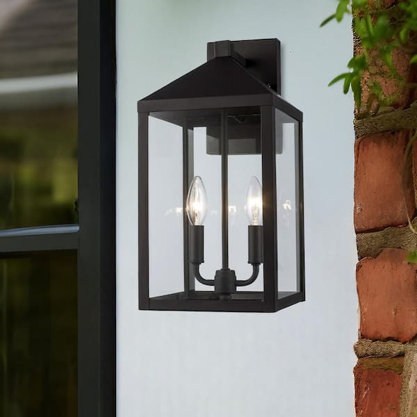 Storm 16.8 in. 2-Light Black Outdoor Wall Light Fixture with Clear Glass