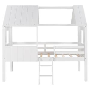 aisword Gray White Twin Size Loft Bed with Roof House Bed ...