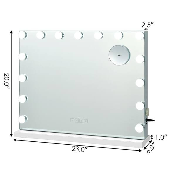 Costway Wall 23 in. W x 20 in. H Frameless Square Lighted Mirror Touch Control Bathroom Vanity Mirror in White