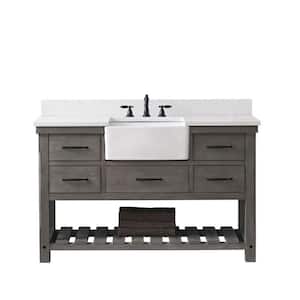Wesley 54 in. W x 22 in. D Bath Vanity in Weathered Gray with Engineered Stone Top in Ariston White with White Sink