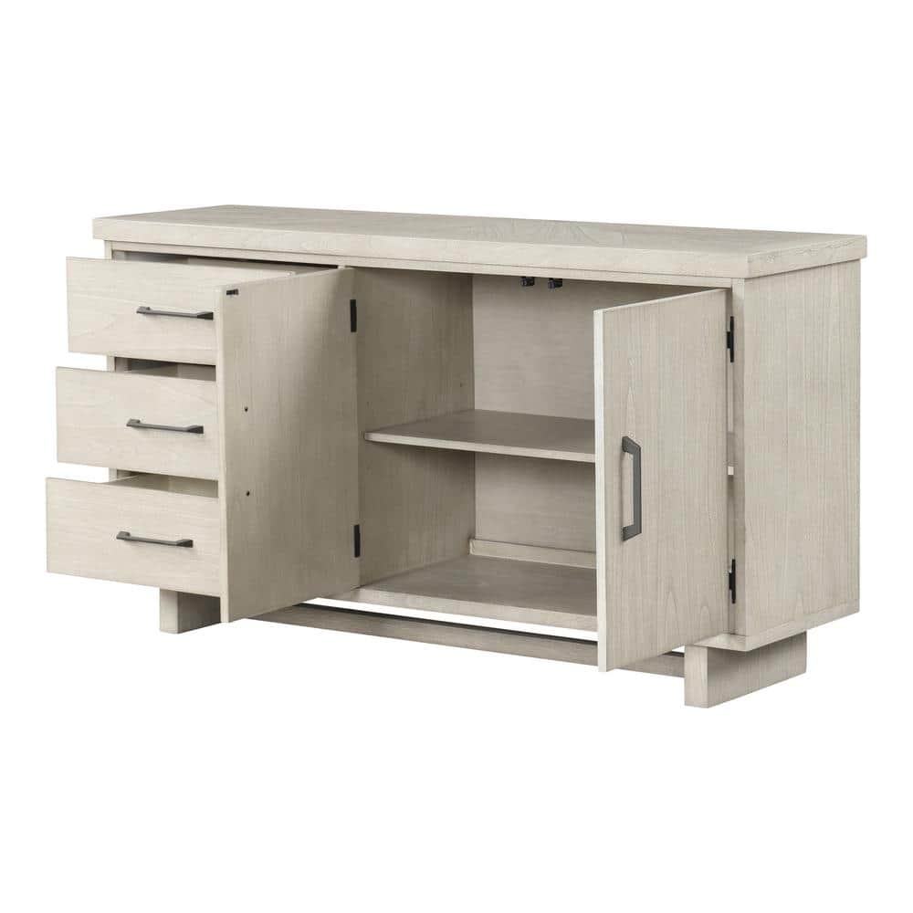 Natural Wood 60" Modern Farmhouse Server with Black Iron Handles
