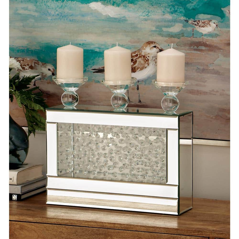 Silver Wood and Glass Candelabra with Mirrored Accents