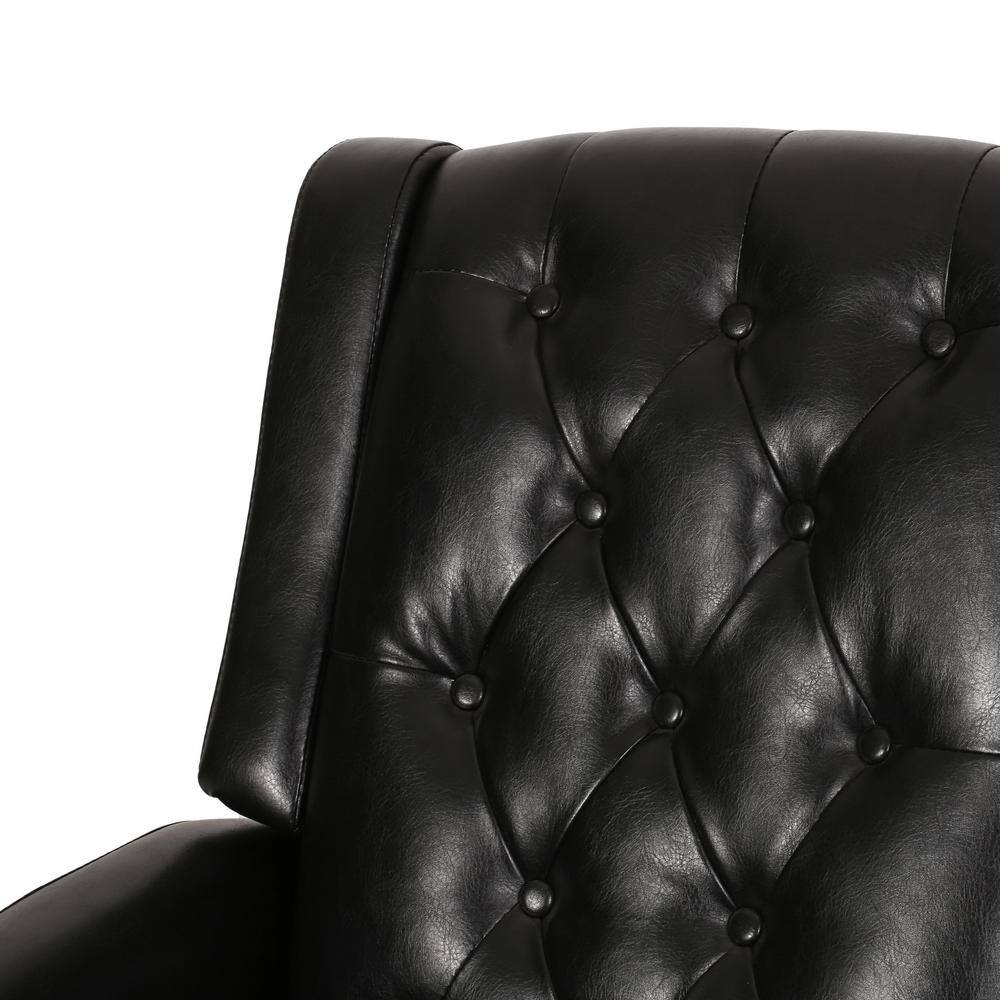 Midnight Black and Dark Brown Faux Leather Wood Recliner Set