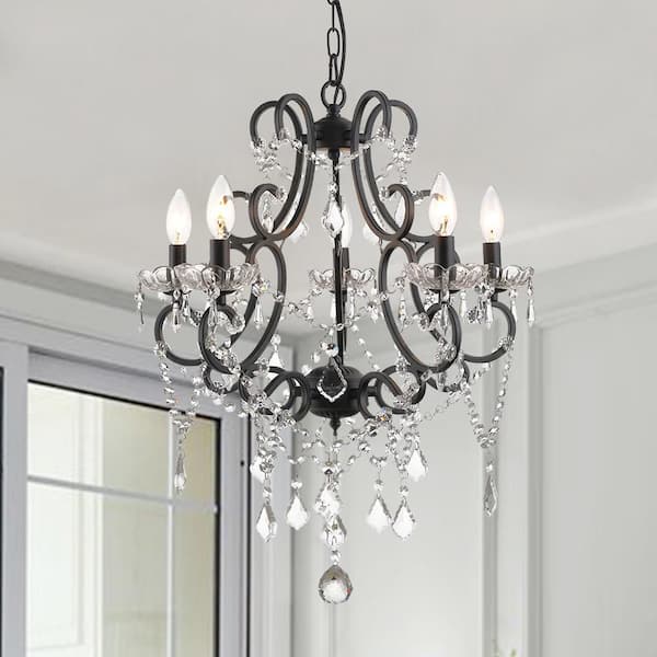 Atlanta 5-Light 22 In. Black Crystal Traditional Candle Dimmable Chandeliers Living Dining Foyer Lighting