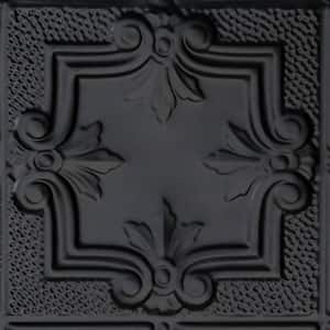 Take Home Sample - Antoinette Satin Black 1 ft. x 1 ft. Decorative Tin Style Lay-in Ceiling Tile (1 sq. ft./case)