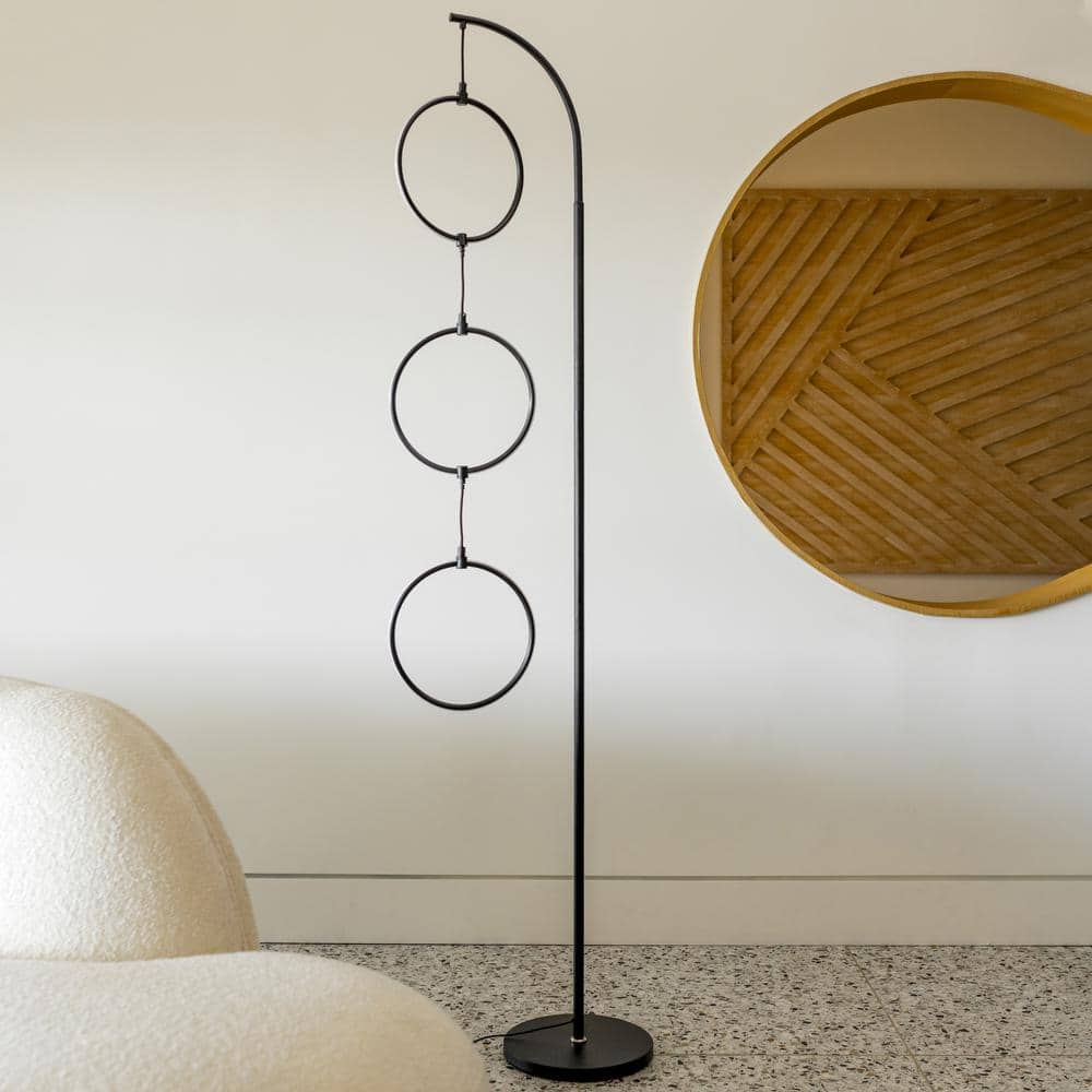 Nova 74" Black Arc LED Floor Lamp with RGB Color Changing Rings