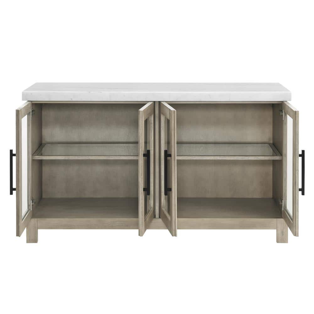 Carena Lighted White Marble and Wheat Wood Sideboard