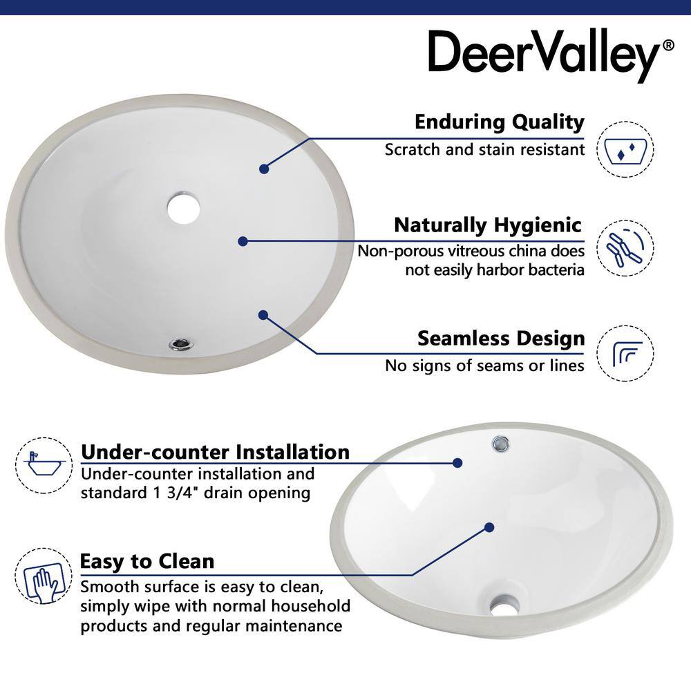 16.54" White Ceramic Oval Undermount Bathroom Sink