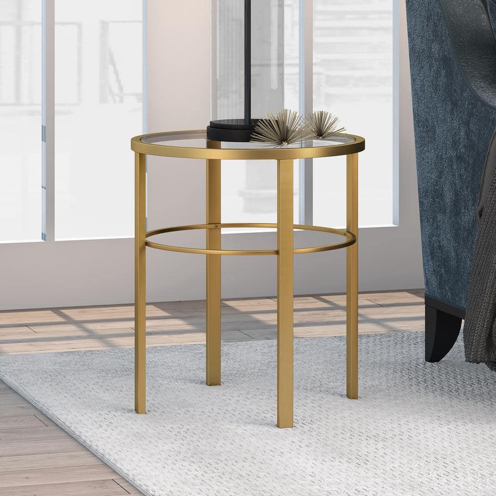 Gaia 20" Round Gold Metal and Glass Accent Table