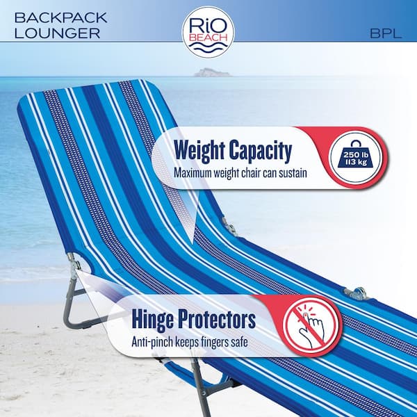 Rio Blue Steel Folding Backpack Beach Lounge Chair with Rio Blue Steel Folding Backpack Beach Lounge Chair with