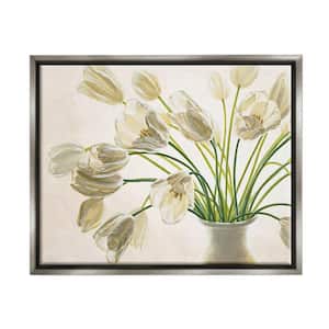 Tranquil White Tulip Bouquet in Country Vase by Eva Barberini Floater Frame Nature Wall Art Print 31 in. x 25 in.