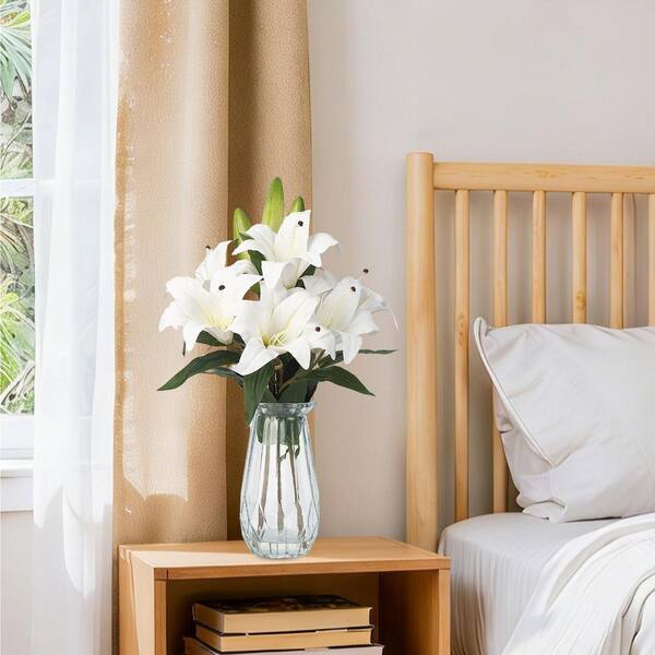 Artificial Lily Bouquet with Glass Vase - 19.7 in. Tall, Lifelike