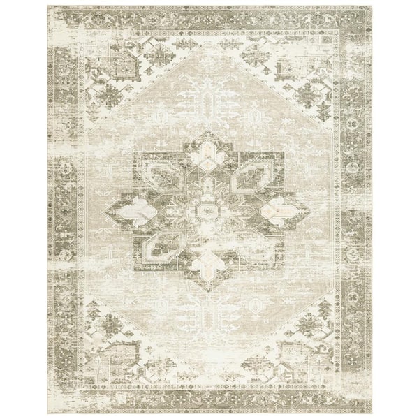 SAFAVIEH Tuscon Sage/Ivory 8 ft. x 10 ft. Machine Washable Border Distressed Area Rug
