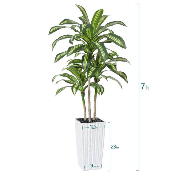 DR.Planzen 7 ft.Artificial Dracaena Tree UV Resistant with White