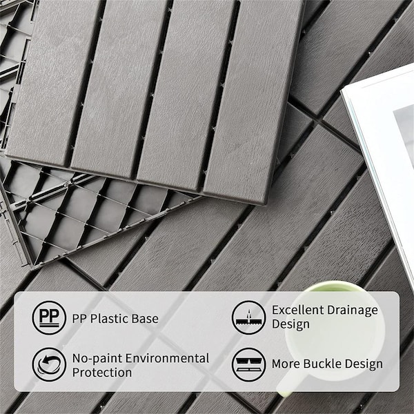 Kahomvis 1 ft. x 1 ft. Quick Deck Outdoor Waterproof Flooring All Weather Composite Deck Tile in Dark Gray (27 sq. ft. Per Box)