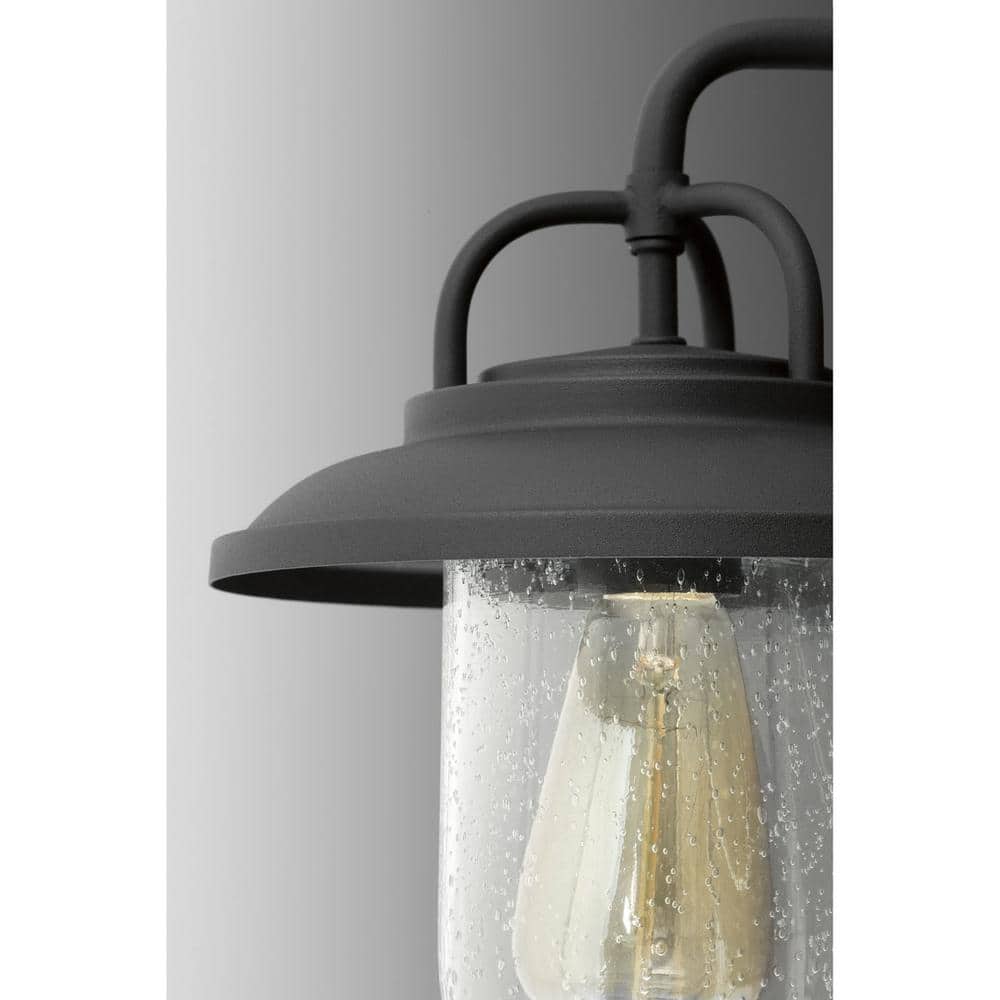 Beaufort Black Steel Hanging Lantern with Seeded Glass Shade