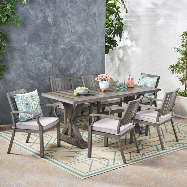 Rectangular Outdoor Dining Set, Noble House Della Rustic Metal And Gray Wood Outdoor Dining Table