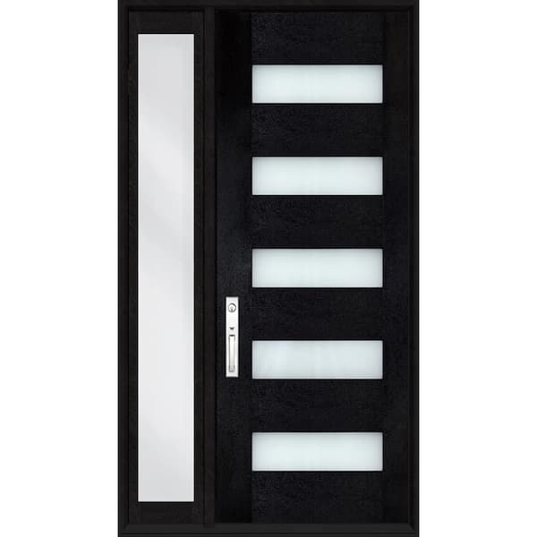 Regency 49 in. x 96 in. 5L Modern Clear Glass RHIS Onyx Fiberglass Prehung Front Door w/10in. SL & 8011 NKL Lockset