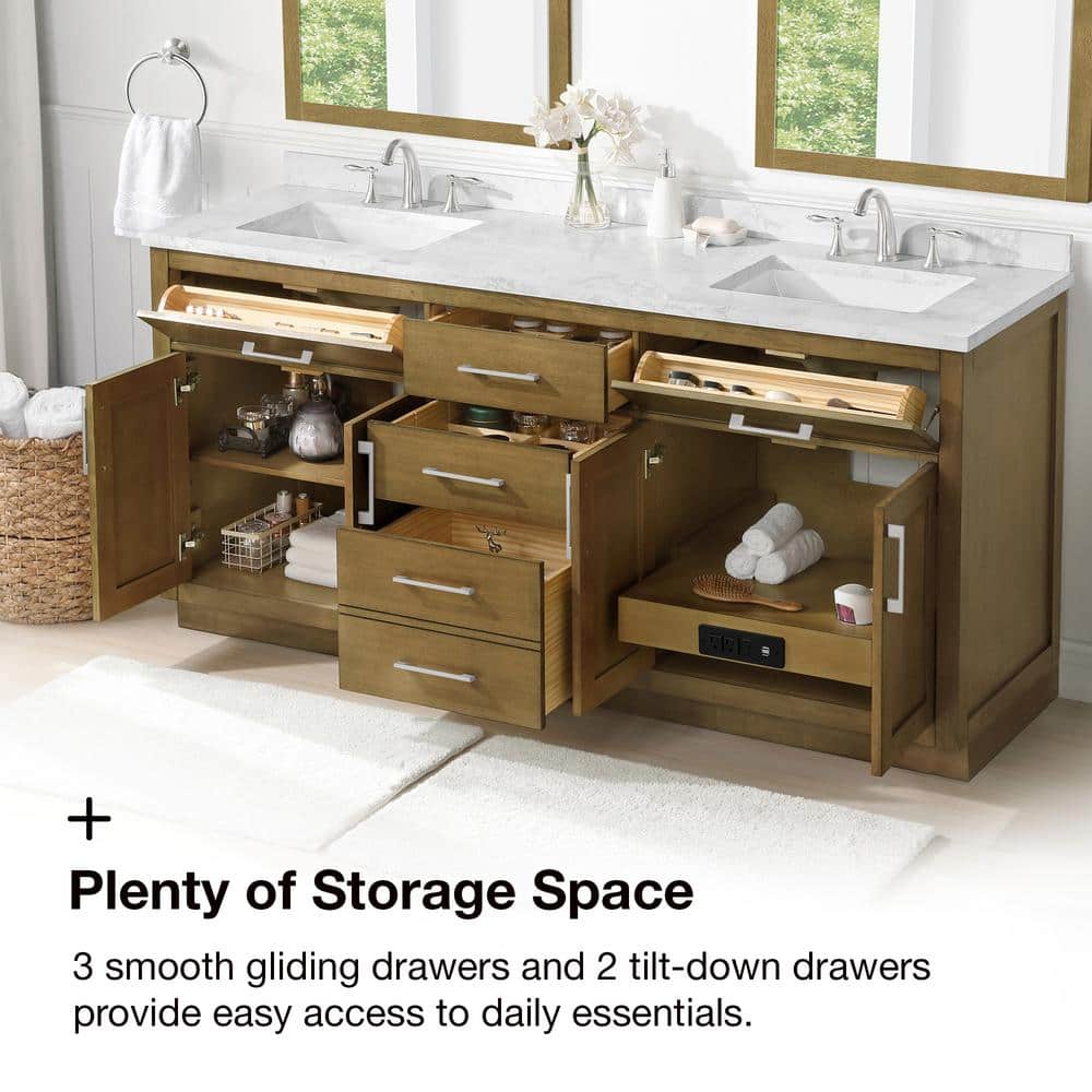 Athea 72" Almond Latte Freestanding Double Sink Bathroom Vanity