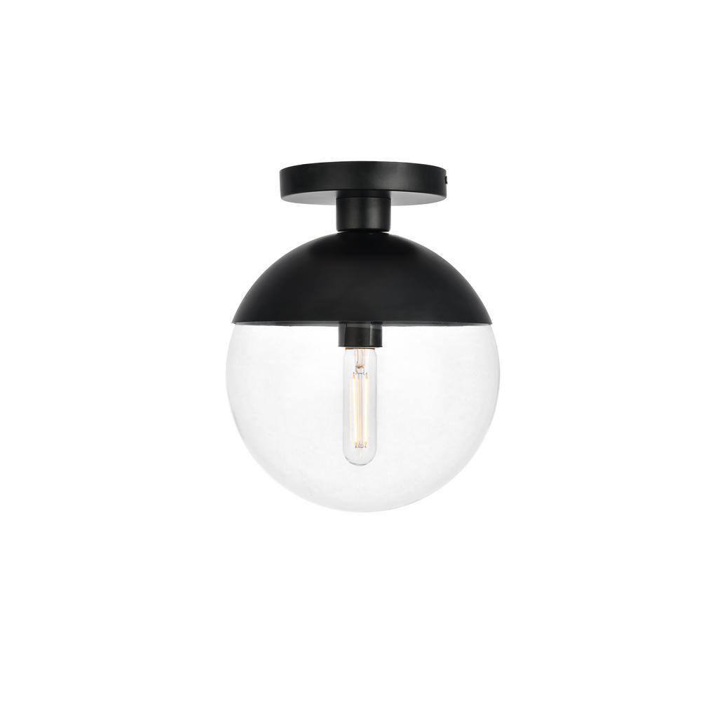 Timeless Home Ellie 10 in. W x 12 in. H 1-Light Black and Clear Glass Flush