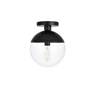 Timeless Home Ellie 10 in. W x 12 in. H 1-Light Black and Clear Glass Flush Mount